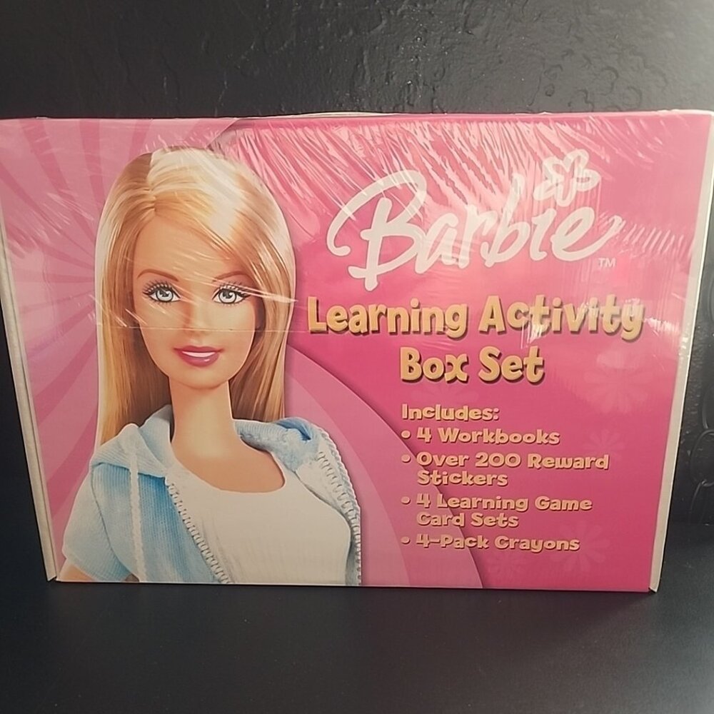 Barbie 2003 Learning Activity Box  Workbooks Stickers Game Cards Crayons Sealed